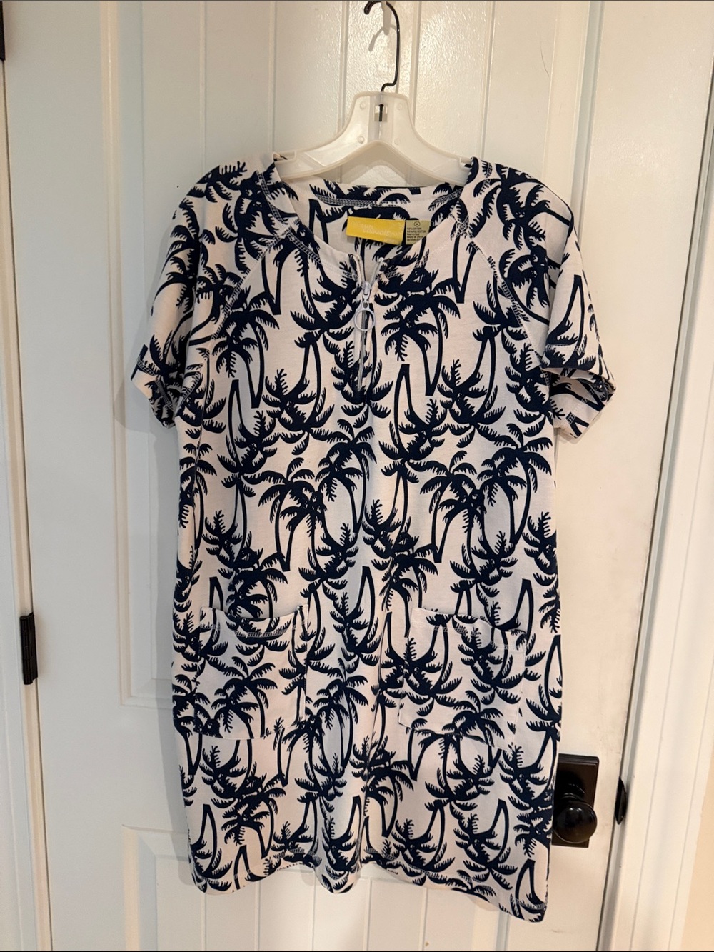 Navy Palm Print Short Sleeve Tunic Dress